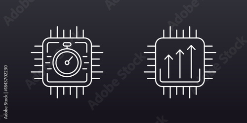 chipset performance icons, cpu or microchip speed test line design