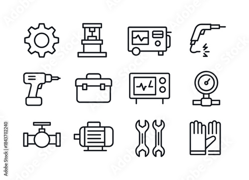Industrial Equipment Icons. Industrial equipment. Line icon set