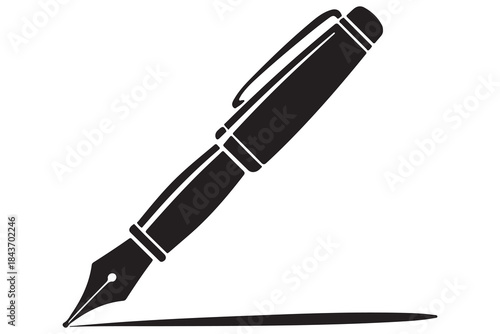 Black silhouette fountain pen icon on white background
