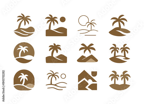 Desert Oasis Icons. Desert. Icon set. Set Logo of desert: oasis.