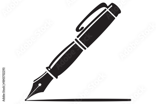 Black silhouette fountain pen icon on white background
