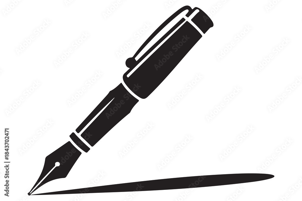Fototapeta premium Black silhouette fountain pen icon on white background 