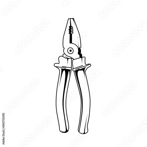 hand drawn gripping plier hand tool line art vector illustration