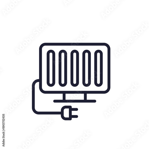 heater icon, radiator with electric plug line pictogram