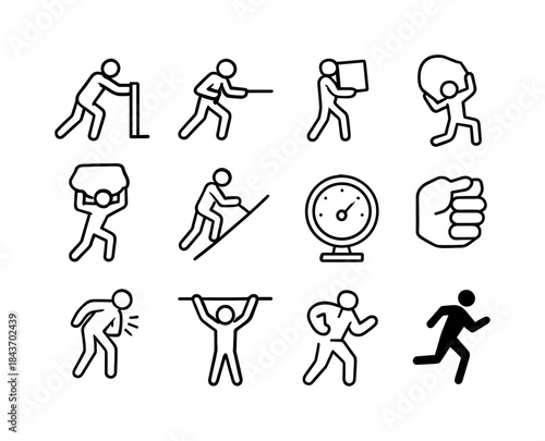 Extreme Physical Icons. Extreme physical tasks. Line icon set of