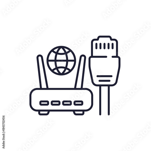 ethernet cable and modem line icon on white
