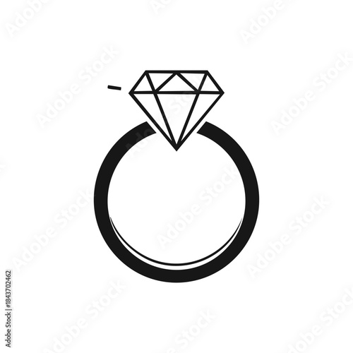 Shining gold wedding ring symbol vector with a round diamond jewelry concept illustration