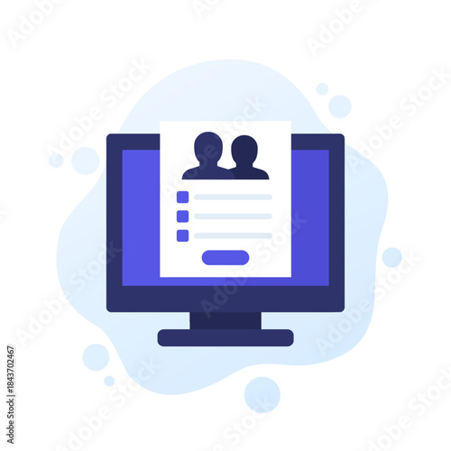 guest list, attendees icon with computer, vector