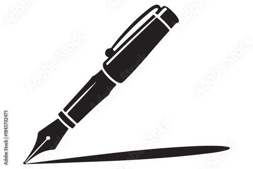 Black silhouette fountain pen icon on white background

