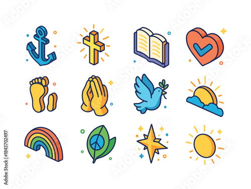 Trust Symbols Icons. trust in God. Colorful isometric vector ico