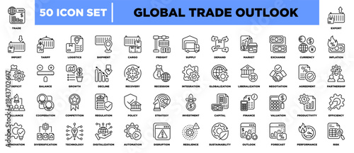 Global Trade Outlook Icon Set Line Black
