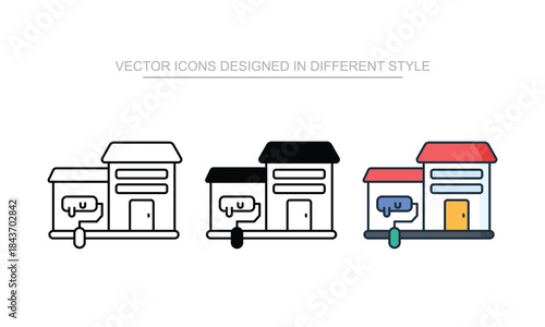 Paint Roller icon set in different style with white background illustration