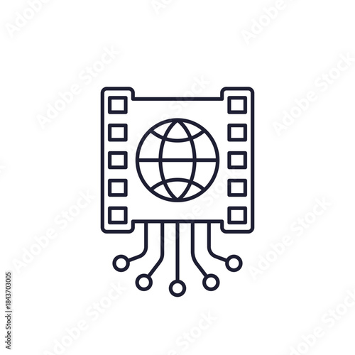 Video streaming line icon with film strip