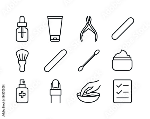 Nail Care Icons. Nail Care. Line icon set of Nail Care: nail oil
