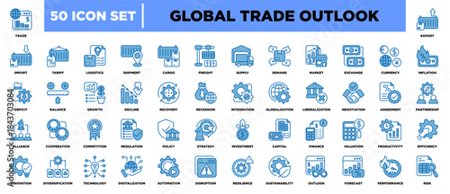 Global Trade Outlook Icon Set Blue White