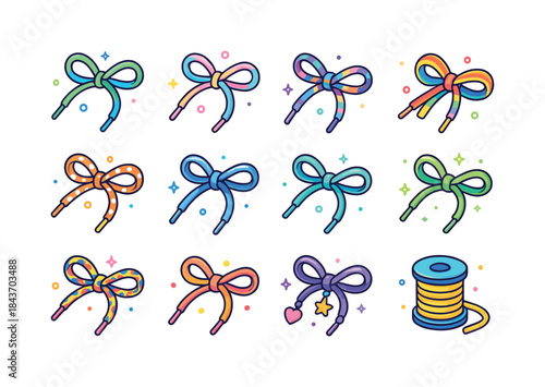 Vibrant Lace Icons. Colorful Laces. Colorful isometric vector ic