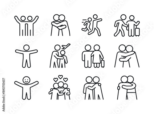 Reunion Icon Set. Reunion. Line icon set of Reunion: group greet