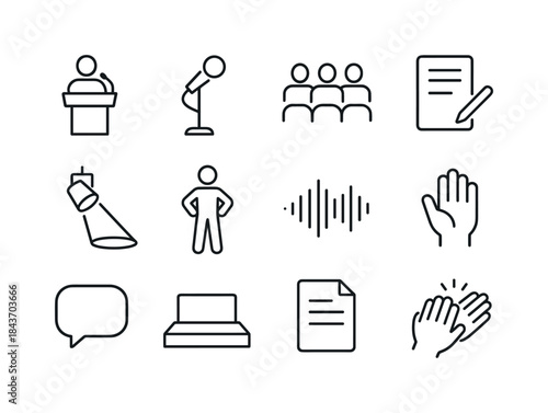 Public Speaking Icons. Public speaking. Line icon set of Public