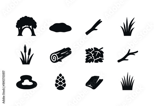Nature Icon Set. Glade elements. Solid icon set of glade element