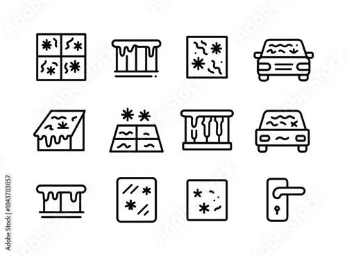 Frosty Surfaces Icons. Frosty surfaces. Line icon set of Frosty