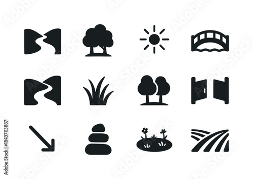 Nature Light Icons. Nature light routes. Solid icon set of natur