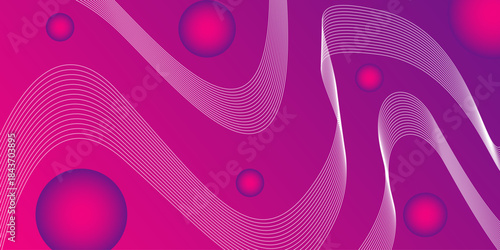 An abstract background with spheres and curved lines on a pink and purple gradient. The image creates a modern and dynamic design.