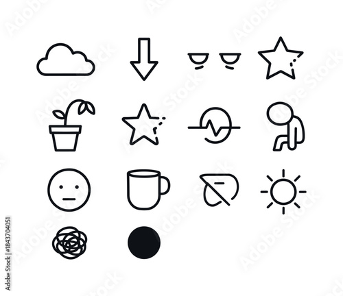 Low Mood Icons. Low Mood. Line icon set of Low Mood: dim cloud,