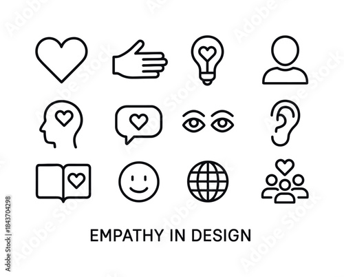 Design Empathy Icons. Empathy in design. Line icon set of empath