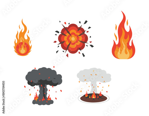 Explosion, fire, smoke icons set vector illustration