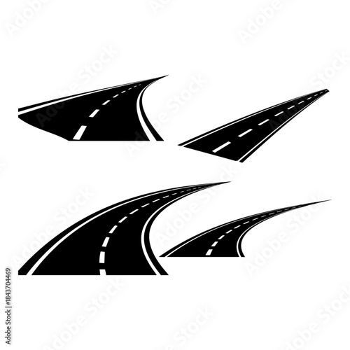 Curving tarred road or highway icon SETS