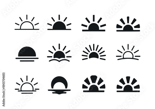 Sunrise Logo Variations. sunrise. Icon set. Set Logo of sunrise: