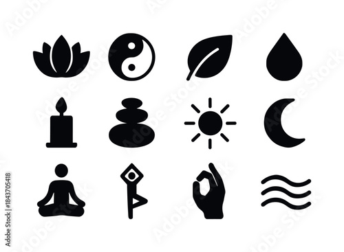 Wellness Icon Set. Wellness and balance. Solid icon set of welln