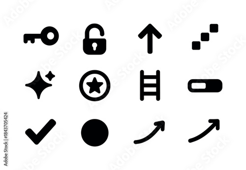 Icons of Progress. Unlocking progress. Solid icon set of Unlocki