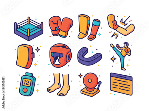 Kickboxing Training Icons. kickboxing training. Colorful isometr