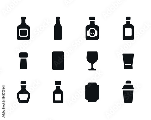 Liquor Bottle Icons. Liquor Bottles. Solid icon set of Liquor Bo