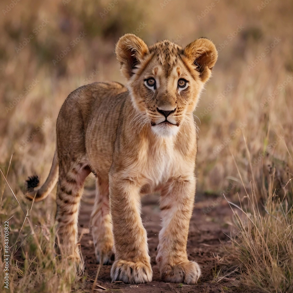 Obraz premium lion cub in the grass
