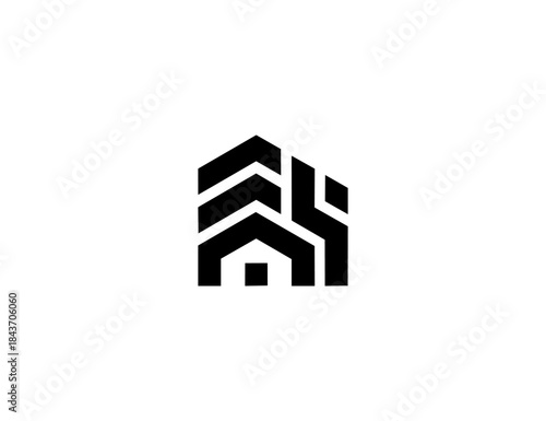 Stylized graphic logo of a contemporary building, an abstract architectural concept viewed from a frontal perspective.