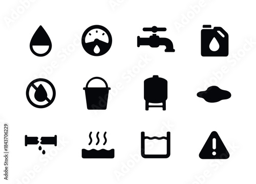 Low Water Icon Set. Low water supply. Solid icon set of low wate