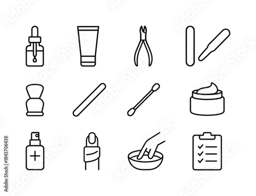 Nail Care Icons. Nail Care. Line icon set of Nail Care: nail oil