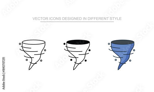 Tornado icon set in different style with white background illustration