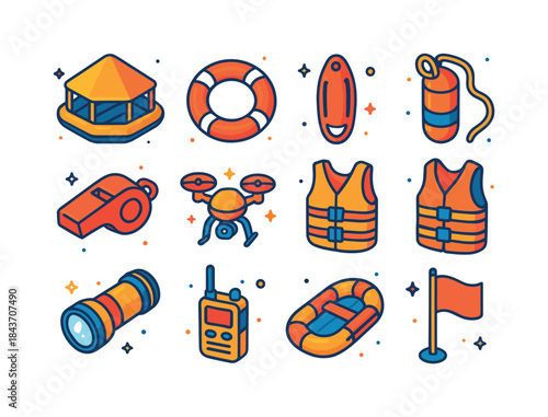 Water Rescue Icons. water rescue. Colorful isometric vector icon