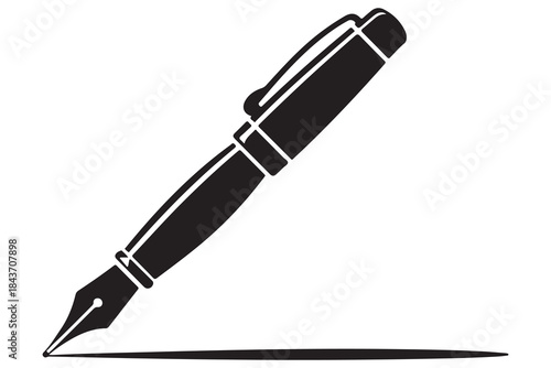 Black silhouette fountain pen icon on white background
