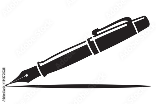 Black silhouette fountain pen icon on white background
