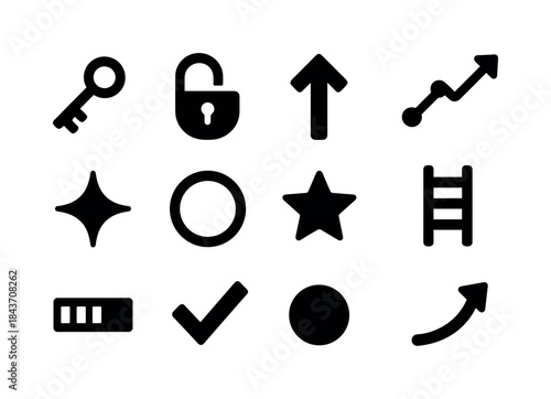 Icons of Progress. Unlocking progress. Solid icon set of Unlocki