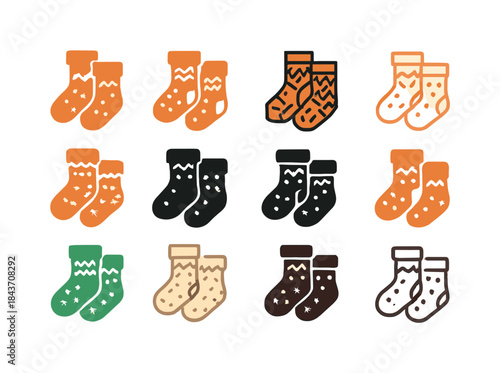 Fuzzy Socks Icon Set. Fuzzy Socks. Icon set. Set Logo of Fuzzy S