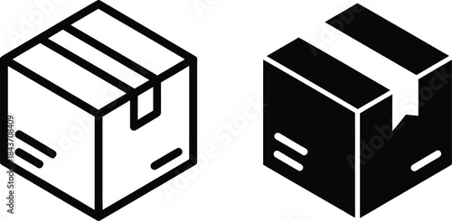 Black and White Box Icons Set for Business and Shipping
