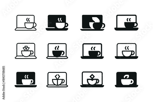 Remote Work Icons. Remote work life. Icon set. Set Logo of remot