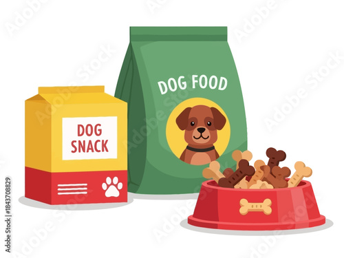 Dog Food and Snacks Illustration - Pet Care Supplies Flat Vector