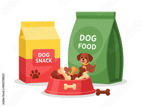 Dog Food and Snacks Illustration - Pet Care Supplies Flat Vector