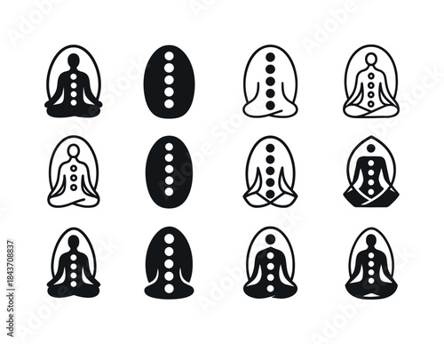 Chakra Icons Grid. energy flow in human body (chakra representat